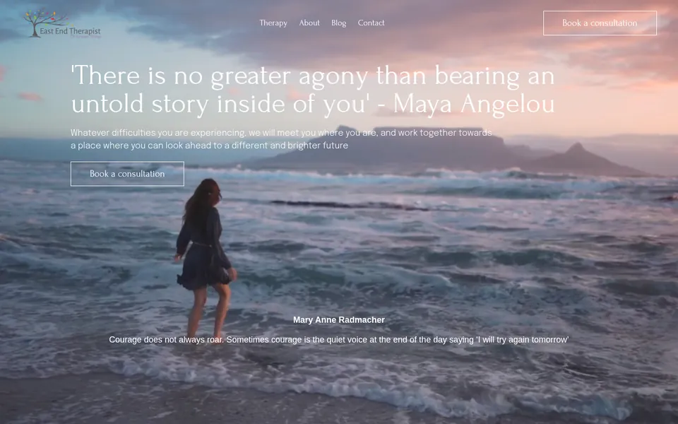 East End Therapist home page on a desktop screen
