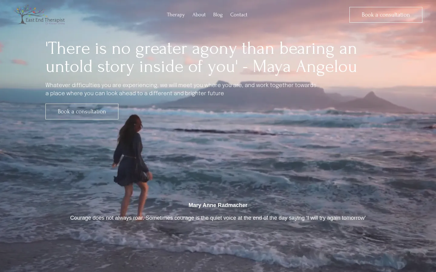 East End Therapist home page on a desktop screen