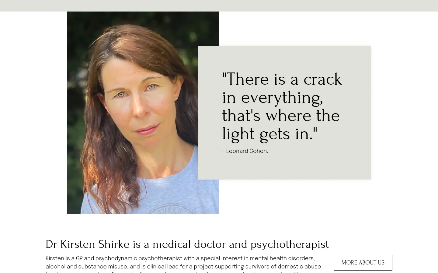 East End Therapist home page: an introduction to Dr Kirsten Shirke beside a quote