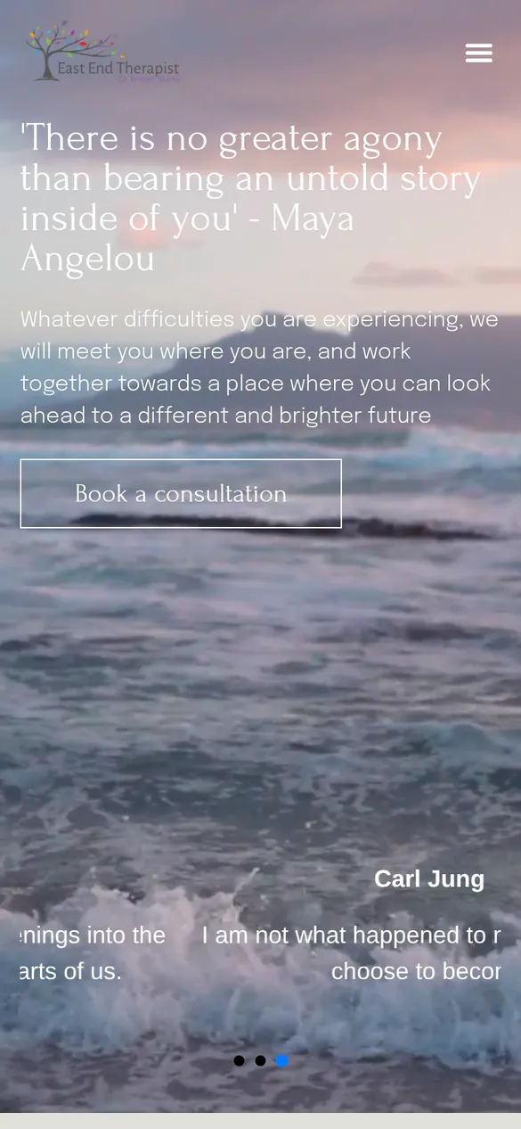 East End Therapist home page on a phone