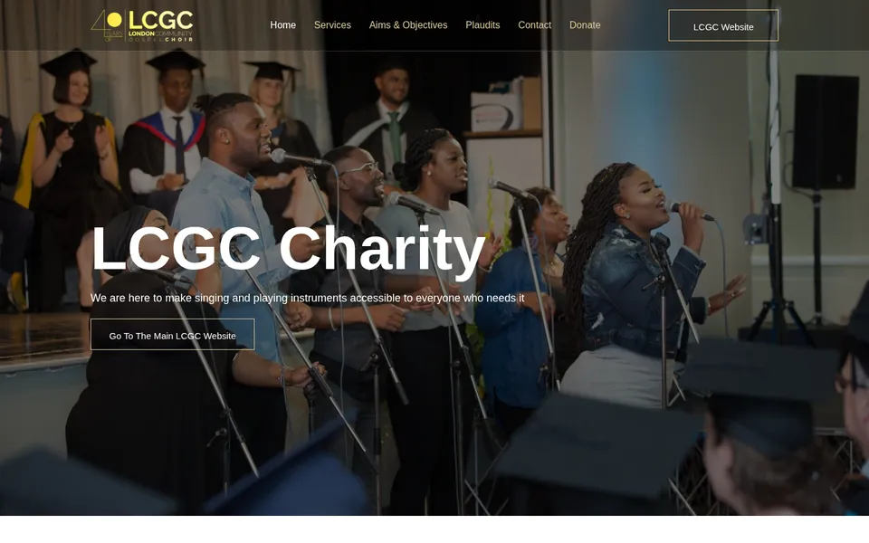 LCGC Charity home page on a desktop screen