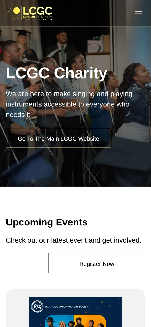 LCGC Charity home page on a phone