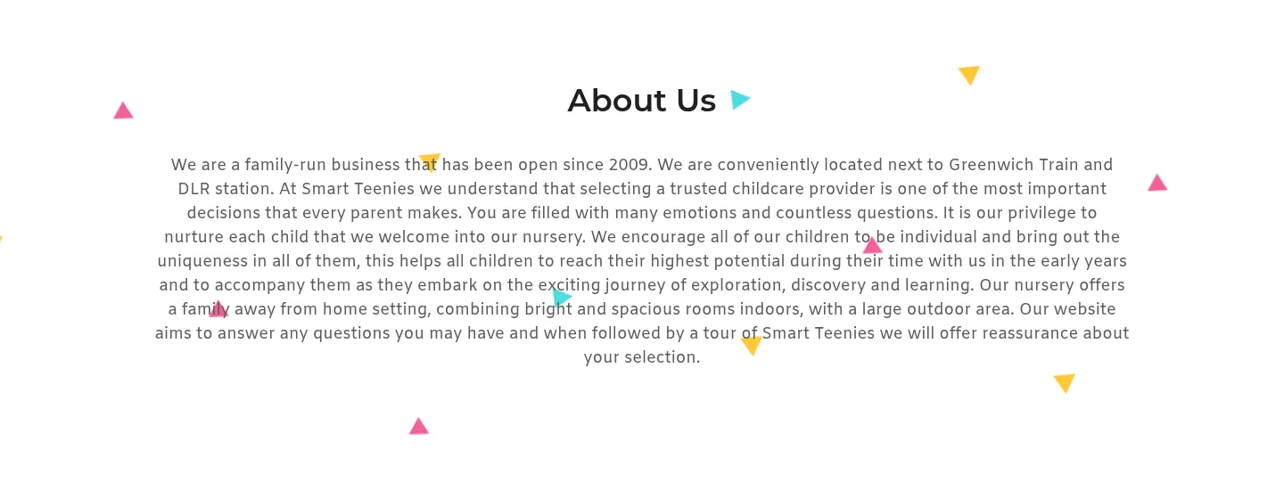 Smart Teenies home page: the About Us section